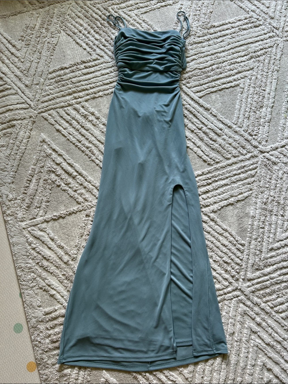 Cinq a sept Ruched Bodice Spaghetti Strap Dress in Slate blue